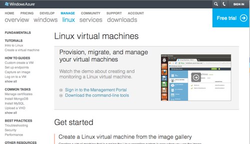 Linux virtual machines in Windows Azure